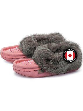 Cozy Women's Suede Moccasins with Rabbit Fur Collar | Soft Sole Slippers